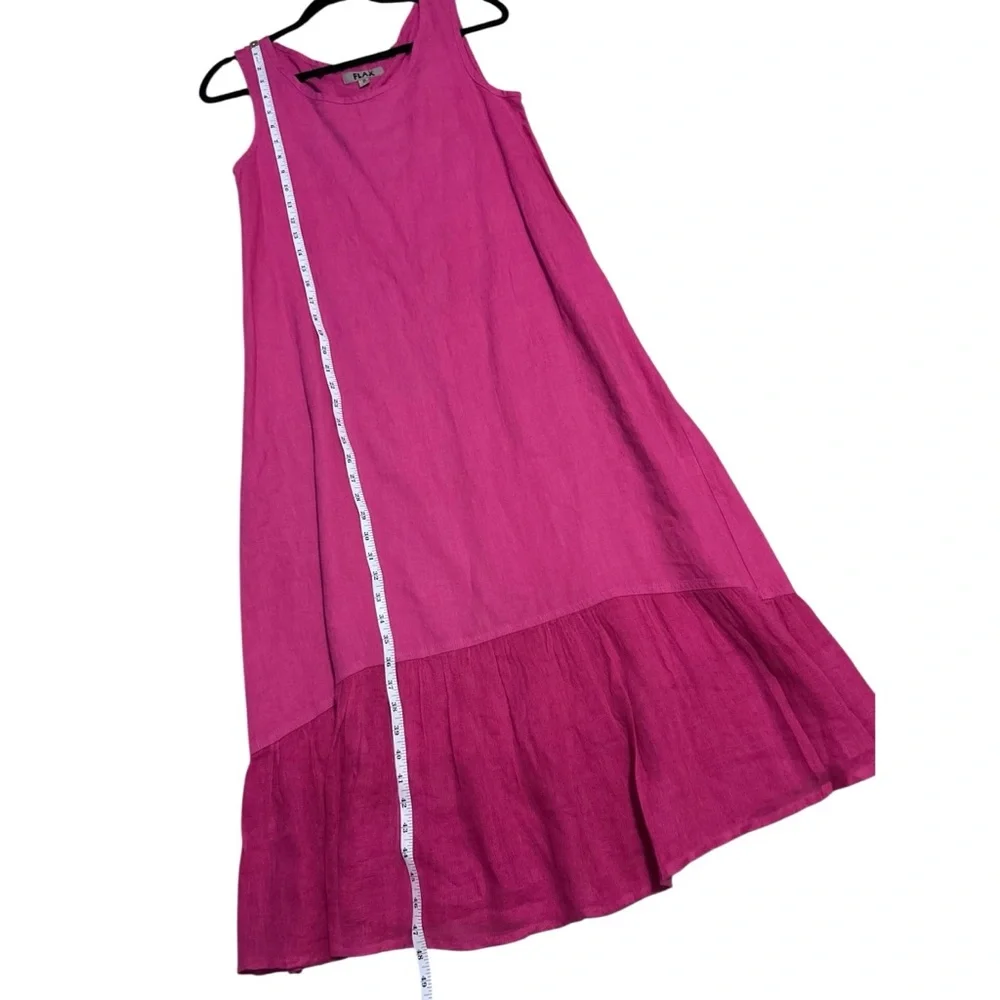 FLAX Pink Sleeveless Ruffle Hem Linen Midi Dress P (4/6) - Picture 7 of 13